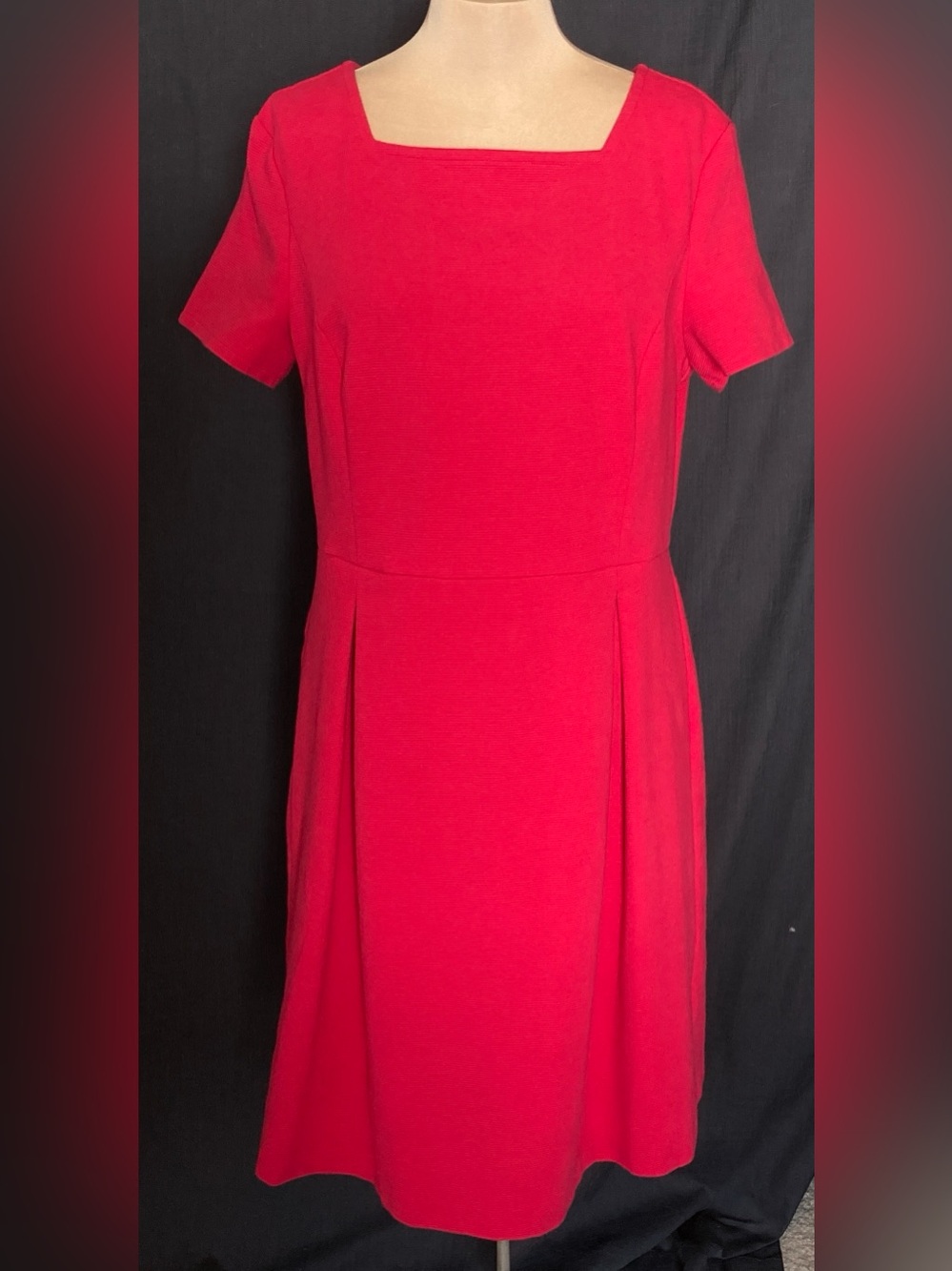 Talbots Knit Square-Neck Short Sleeve Midi Dress in Bright Pink | Cotton Blend